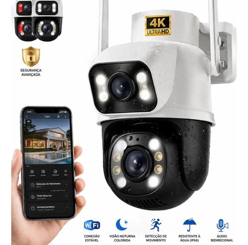Câmera de Segurança Wi-Fi iCSee/Yoosee A28B 4K Dupla Lente Visão Noturna Colorida Full Hd Externa Prova D'água Ip66 Sensor Movimento Woosh