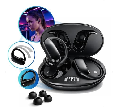 Fone Bluetooth 5.4 Tws Sem Fio Esportivo Compatível Com iPhone Samsung Xiaomi Motorola Com Gancho Premium Scorpion Preto