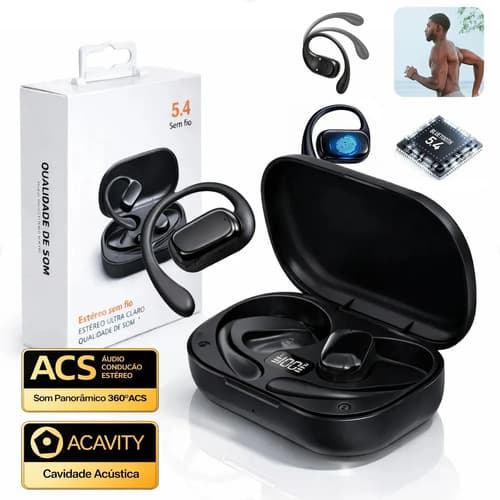 Fone Bluetooth 5.4 Tws Sem Fio Esportivo Para Corrida Academia, Compatível Com iPhone Samsung Xiaomi Motorola Com Gancho Premium Scorpion Cor Preto