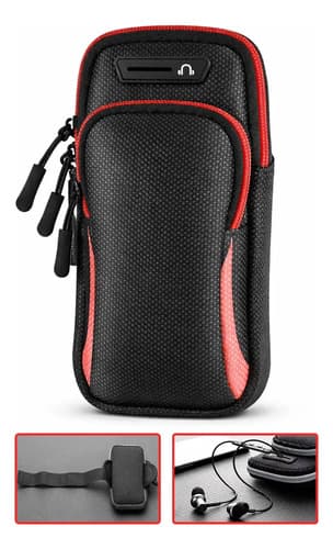 Braçadeira Esportiva Para Celular Com Zíper E Velcro Bolsa De Braço Ajustável Porta Celular Para Corrida Academia Caminhada Ciclismo Suporte Seguro Para Smartphone 17x10cm Leve E Resistente Vermelho