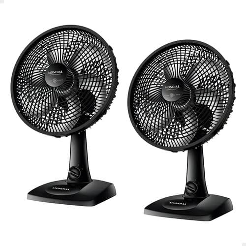 Kit 2 Ventiladores Mesa Mondial 30cm 6 Pás Vsp-30-b Silencioso Oscilante Preto Resistente Pás Estrutura Plástico 3 Velocidades