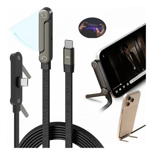 Cabo USB-C para USB-C de 240W com Suporte Dobrável e Carga Rápida de 1.5m