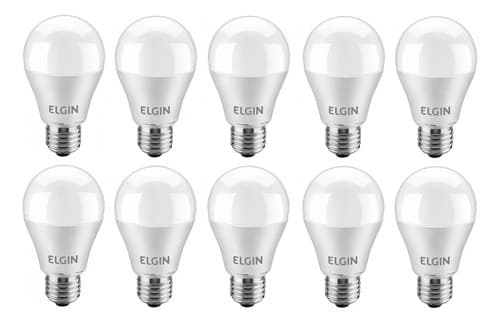 Kit 10 Lâmpada Led 9w Bulbo E27 Elgin Branca 810lm