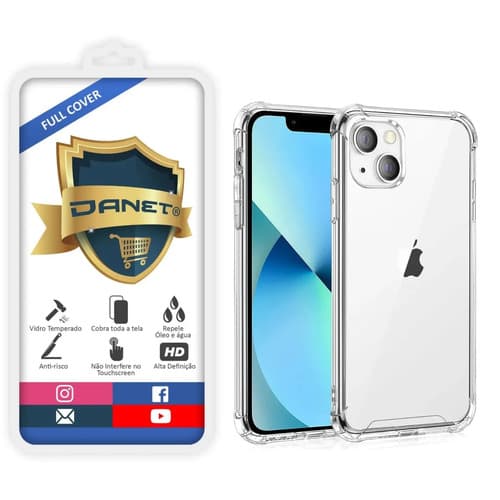 Kit Capa Capinha Transparente Para iPhone 13 Mini Case E Película 3d Danet Full Cover Anti Impacto
