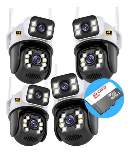 Kit 4 Câmeras de Segurança Wi-Fi PTZ A28B com Cartão 32GB 3MP Visão Noturna Ali Ron