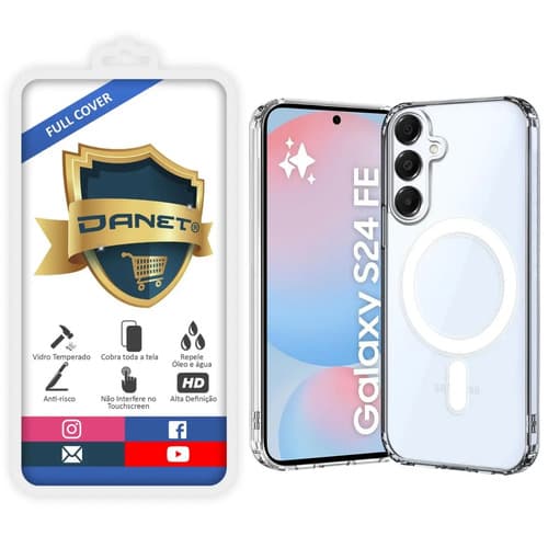 Kit Capa Capinha Magnética Para Galaxy S24 Fe E Case Transparente Com Película De Vidro Temperado 3d Full Cover Danet