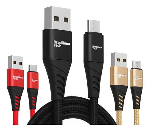 Kit 3 Cabos Tipo C Turbo 2 Metros Carregador Rápido Cabo Usb Reforçado Carga Acelerada Sincronização De Dados Resistência Máxima Longa Duração Uso Diário Intenso Confiável Brasiliana Tech