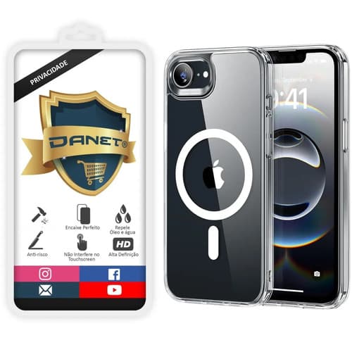 Kit Capa Capinha Magnética Para iPhone 16e Case Transparente Com Película De Privacidade Ceramica Fosca Danet