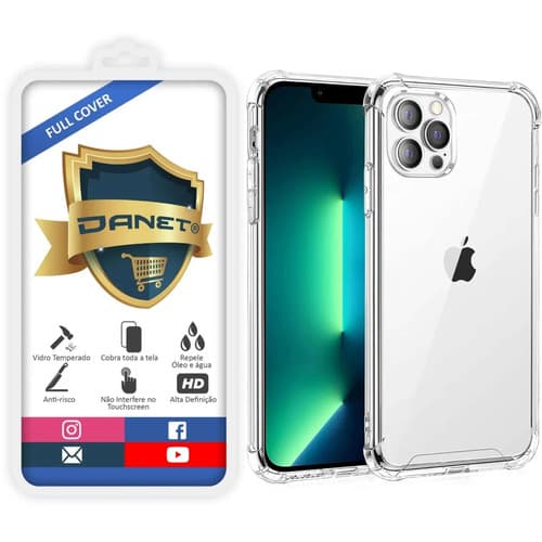 Kit Capa Capinha Transparente Para iPhone 13 Pro Max Case E Película 3d Danet Full Cover Anti Impacto