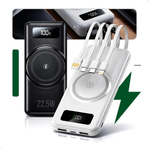 Carregador Portátil Power Bank 20.000mah Indução Turbo 22.5w Premium Universal Rápida Carga Para Celular iPhone Xiaomi Motorola LG Smartwatch Tablet Display Digital Viagens Festa Ios Nixzen Branco