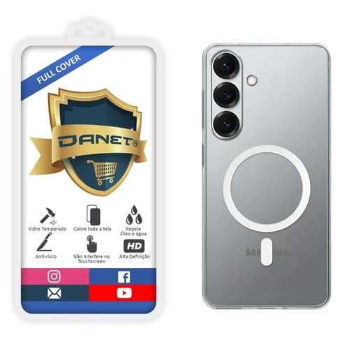 Kit Capa Capinha Magnética Para Galaxy S25 Fe E Outros, Case Transparente Com Película De Vidro Temperado 3d Full Cover Danet