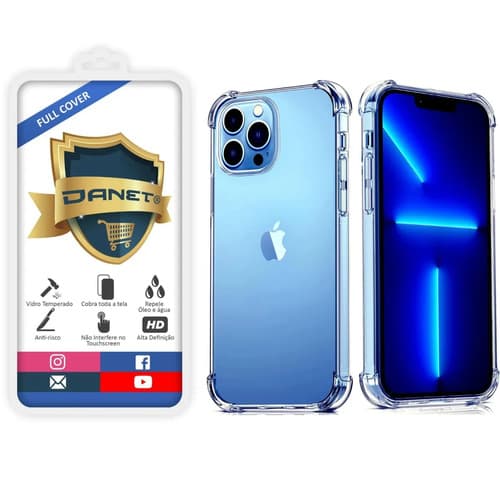 Kit Capa Capinha Transparente Para iPhone 13 Pro Case E Película 3d Danet Full Cover Anti Impacto