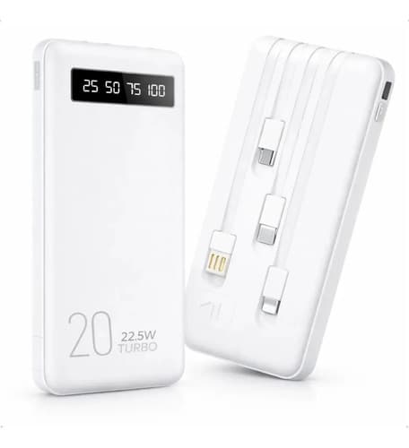 Power Bank 20000mah Carregador Portátil Turbo Rápido 22.5w Display Digital Branco