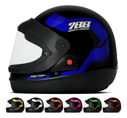 Capacete Moto Fechado Pro Tork Sport Moto 788 Viseira Cristal Azul Sólido 58