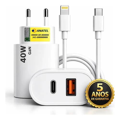 Carregador Turbo Duplo 40w Usb Tipo C Para iPhone 8 X Xr 11 12 13 14 Pro Max Dtimp