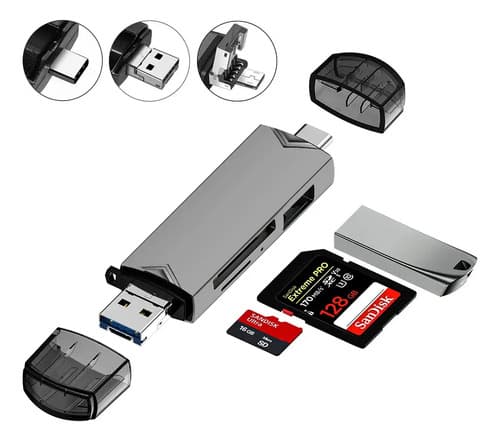 Leitor de Cartão USB-C e USB 3.0 para SD e TF com 2 Slots