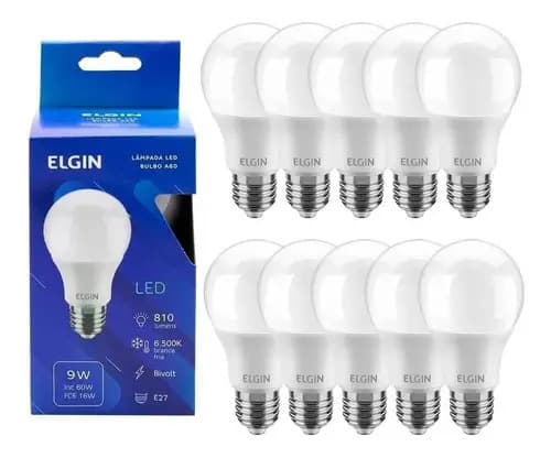 Kit 10 Lâmpada Led 9w Bulbo Soquete E27 Casa Comércio Cor Da Luz 6500k Voltagem