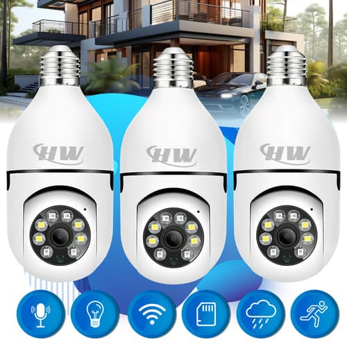 Kit com 3 Câmeras Lâmpada WiFi E27 360° Full HD, Visão Noturna, Áudio, Sensor Movimento, App Yoosee Monitoramento 24h Fácil Instalação Segurança Residencial Imagem Nítida e Acesso Remoto - HW