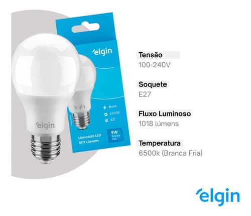 Lâmpada Bulbo Led 9w Bivolt 6500k Luz Branca Iluminação Forte, Econômica E Perfeita Para Cozinha E Escritório