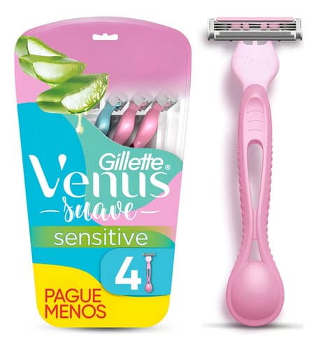 Aparelho de Depilação Descartável Gillette Venus Suave Sensitive, 4 Unidades