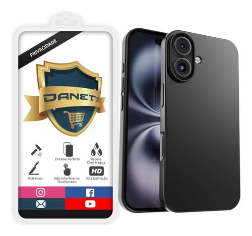 Kit Capa Capinha Slim Pro Acrílica Para iPhone 16 Plus Case Ultra Fina Fosca E Película De Privacidade Ceramica Danet