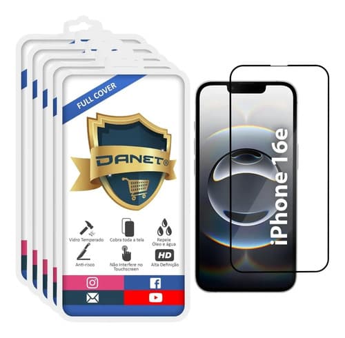 Kit 5x Película De Vidro Temperado 3d Para iPhone 16e Full Cover Anti Impacto 9h