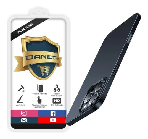 Kit Capa Capinha Slim Pro Acrílica Para iPhone 16 Pro Case Ultra Fina Fosca E Película De Privacidade Ceramica Danet