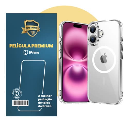 Kit Capa Capinha Magnética Para iPhone 16 Normal Case Transparente Com Película De Proteção Nanoshield Danet