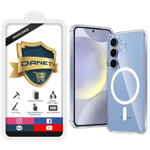 Kit Capa Capinha Magnética Para Galaxy S25 Plus E Outros, Case Transparente Com Película De Privacidade Em Vidro Anti Spy Danet