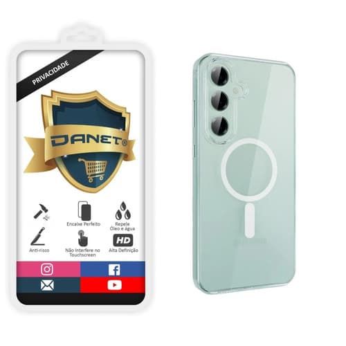 Kit Capa Capinha Magnética Para Galaxy S25 Normal E Outros, Case Transparente Com Película De Privacidade Em Vidro Anti Spy Danet