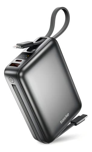 Basike Power Bank 22.5w 20000mah Com Display Carregamento Rápido Power 4-saídas Com Cabo Embutido Usb-c E Lig Htning, Rápido Pps/pd/qc Para iPhone Séries 16/15/14/13, Samsung S25/24/23/22/21 (cinza)