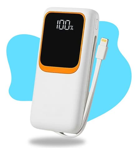 Carregador Portátil 20000 Turbo 22.5w Power Bank Premium Universal Rápido Para Samsung iPhone Xiaomi Motorola Celular Smartwatch Tablet Casenn Branco