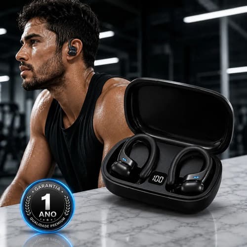 Fone Bluetooth 5.3 Tws Sem Fio Esportivo Compatível Com iPhone Samsung Xiaomi Motorola Com Gancho Premium B Basto
