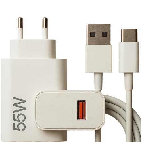 Carregador Turbo 55w USB-C Com Cabo Tipo C 1 Metro Fonte Bivolt 110v/220v, Carregamento Rápido Fast Charge, Ideal Para Celular Android, Compatível Com iPhone Samsung Motorola Xiaomi LG