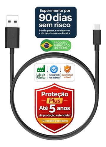Plus Do Brasil Cabo Rápido Usb Tipo C 3A Para Samsung Motorola Xiaomi Apple Iphone 16 15 Pro Max Carplay Ps5 Premium Blindado Fabricado No Brasil Para Carregador e Dados