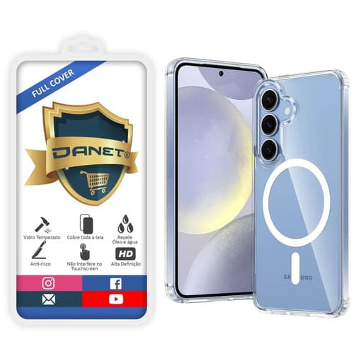 Kit Capa Capinha Magnética Para Galaxy S25 Plus E Outros, Case Transparente Com Película De Vidro Temperado 3d Full Cover Danet