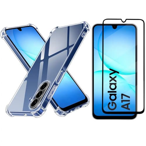 Kit Capa Capinha Transparente Para Galaxy A17 4g E 5g Case E Película De Vidro Temperado 3d Full Cover Anti Impacto
