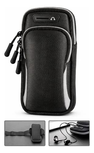 Braçadeira Esportiva Para Celular Com Zíper E Velcro Bolsa De Braço Ajustável Porta Celular Para Corrida Academia Caminhada Ciclismo Suporte Seguro Para Smartphone 17x10cm Leve E Resistente Cinza