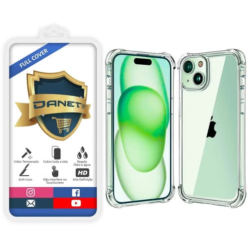 Kit Capa Capinha Transparente Para iPhone 15 Plus E Película 3d Danet Full Cover Anti Impacto