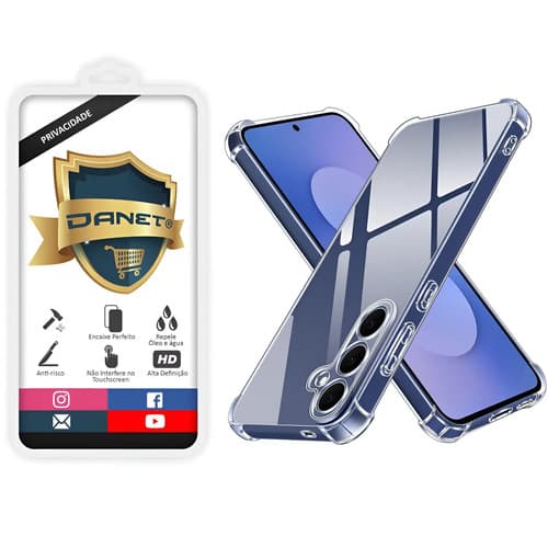 Kit Capa Capinha Transparente Para Galaxy S25 Fe Case E Película De Vidro Temperado 3d De Privacidade Anti Impacto