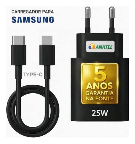 Carregador Super Rápido 25w Para Samsung Galaxy S24 S23 S22 S21 S20 Fe Ultra Motorola M22 M31 M32 M62 M63 M64 G15 Xiaomi Redmi Note 12 13 14 15 LG - Super Fast Cabo Blindado Tipo Usb C -Dtimp