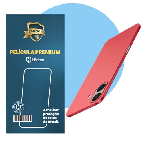Kit Capa Capinha Slim Pro Acrílica Para iPhone 16 Normal Case Ultra Fina Fosca Com Película De Vidro Temperado Vermelha