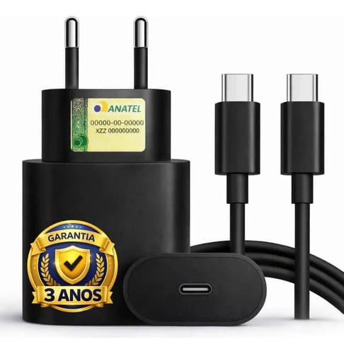 Carregador Compativel Com Samsung Galaxy S25 S24 S23 S21 S20 Fe Plus Motorola M22 M31 M32 M62 M63 M64 G15 Xiaomi Redmi Note 12 13 14 15 LG Cor Preto Turbo Super Rápido Fonte Tipo C Boyu Cell