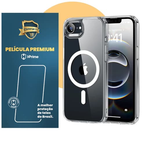 Kit Capa Capinha Magnética Para iPhone 16e Case Transparente Com Película De Proteção Nanoshield Danet