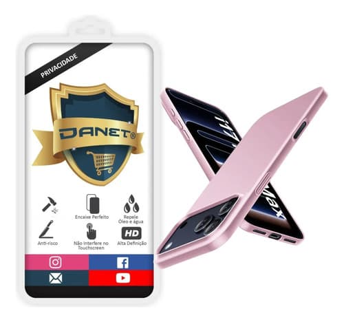 Kit Capa Capinha Slim Pro Acrílica Para iPhone 17 Pro Max Case Ultra Fina Fosca Com Película De Proteção Cerâmica - Rosa