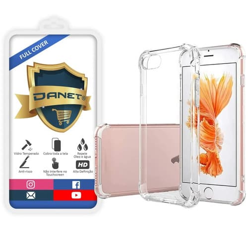 Kit Capa Capinha Transparente Para iPhone 7 / 8 Normal E Se Case E Película 3d Danet Full Cover Anti Impacto