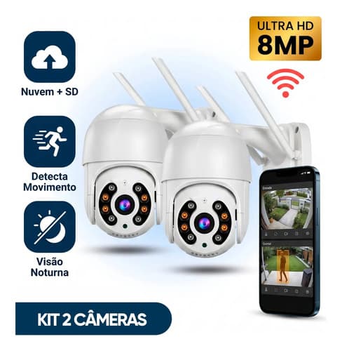 Kit Com 2 Câmeras De Segurança Ip Wifi A8 Full Hd Icsee Ptz 355° Com Visão Noturna Áudio Bidirecional Ip66 Monitoramento Remoto Para Celular Android E iPhone