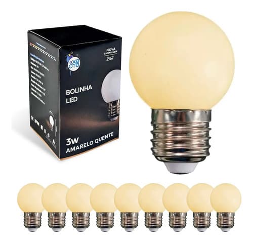 10x Lâmpada Led Bolinha 3w 3000k Quente Festão Varal Bivolt