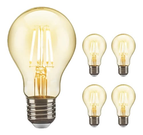 5 Lâmpada Led Filamento Vintage Retrô A60 Led 4w 2200k Elgin Luz Branco-quente