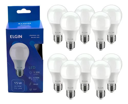 Kit 10 Lâmpadas Led Bulbo 15w Soquete E27 6500k Branco Frio Cor Da Luz Branco-frio